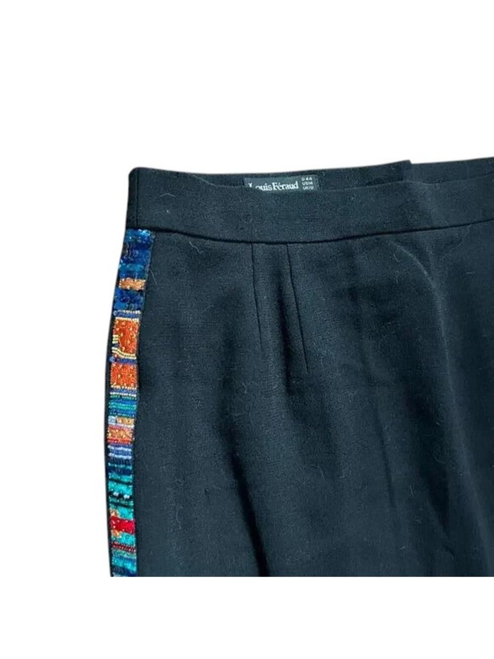 Louis Feraud Black Pencil Skirt Size 44 Colorful Side Stripe Detail